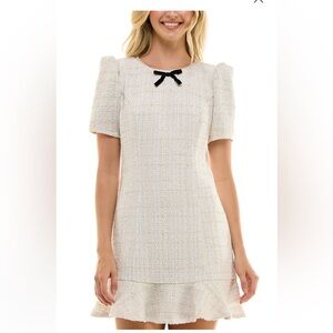 ⚪️ Cream Tweed Dress with Bow Accent ⚪️